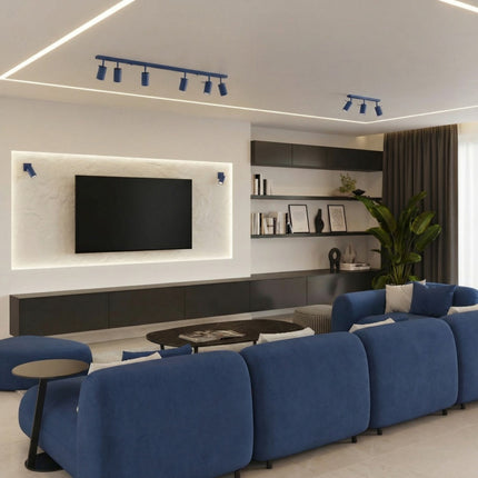 Plafonnier Barre 6 Spots Orientables Bleu Outremer, mise en situation 2