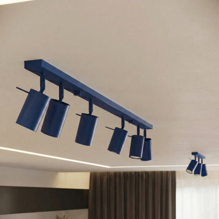 Plafonnier Barre 6 Spots Orientables Bleu Outremer, mise en situation 3