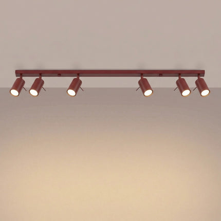 Plafonnier Barre 6 Spots Orientables Bordeaux, lumière allumée