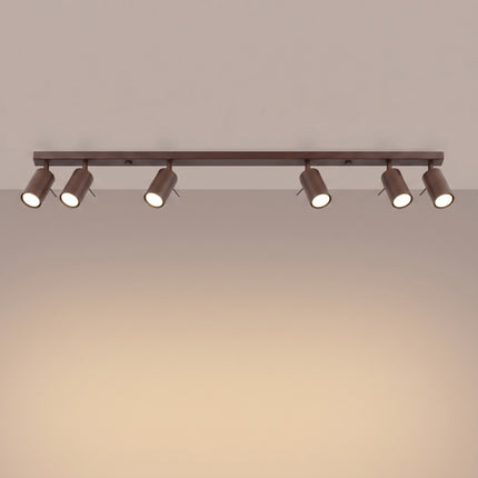 Plafonnier Barre 6 Spots Orientables Brun Chocolat, lumière allumée