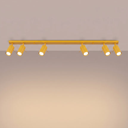 Plafonnier Barre 6 Spots Orientables Jaune Ambré, lumière allumée