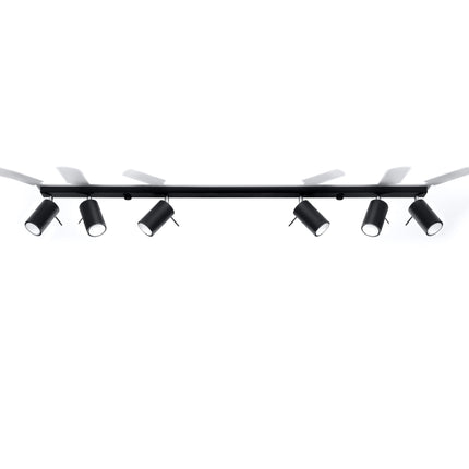 Plafonnier barre 6 spots orientables noir dans une cuisine moderne