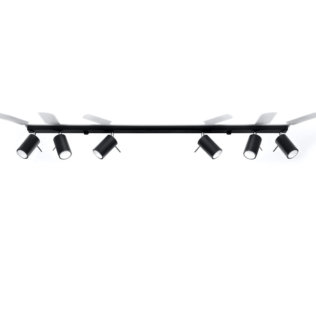 Plafonnier barre 6 spots orientables noir dans une cuisine moderne