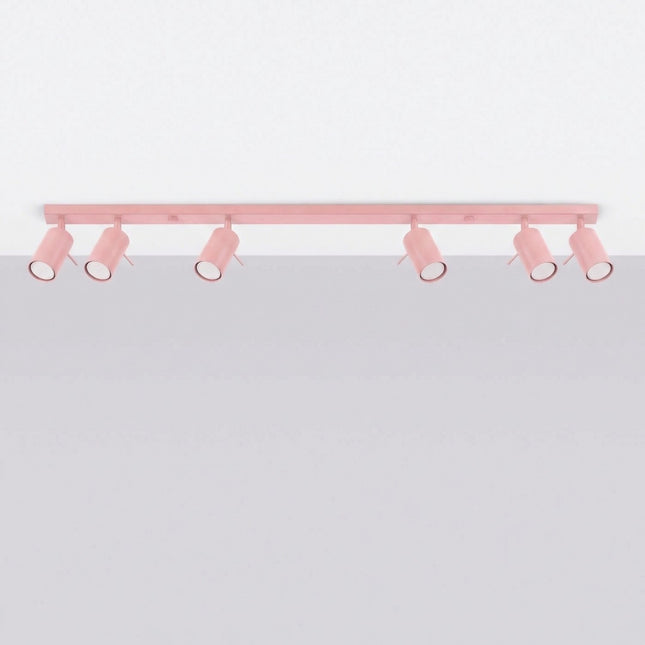 Plafonnier Barre 6 Spots Orientables Rose Poudré, vue en situation