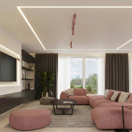 Plafonnier Barre 6 Spots Orientables Rose Poudré, mise en situation