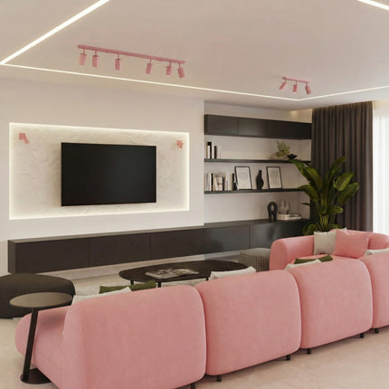 Plafonnier Barre 6 Spots Orientables Rose Poudré, mise en situation 2