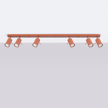 Plafonnier Barre 6 Spots Orientables Rouge Ocre, vue en situation