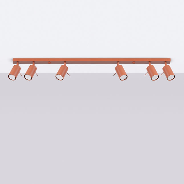 Plafonnier Barre 6 Spots Orientables Rouge Ocre, vue en situation