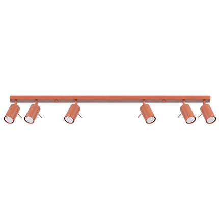 Plafonnier Barre 6 Spots Orientables Rouge Ocre, packshot sur fond blanc