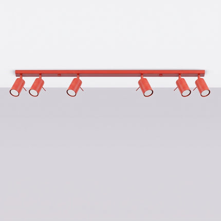 Plafonnier Barre 6 Spots Orientables Rouge Vif, vue en situation