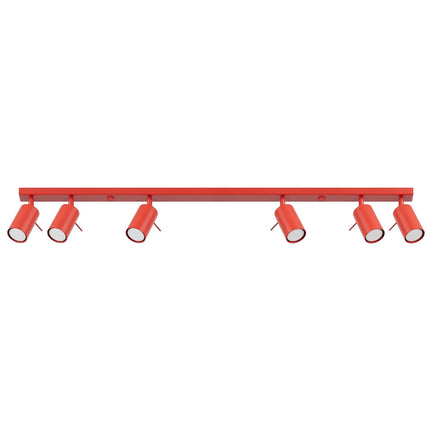 Plafonnier Barre 6 Spots Orientables Rouge Vif, packshot sur fond blanc