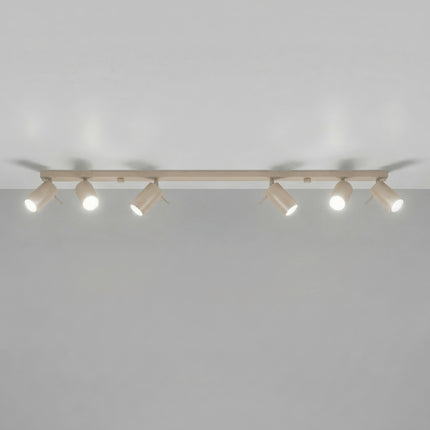 Plafonnier Barre 6 Spots Orientables Taupe, lumière allumée
