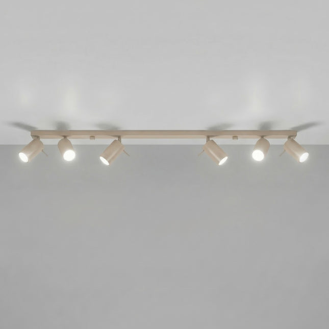 Plafonnier Barre 6 Spots Orientables Taupe, lumière allumée
