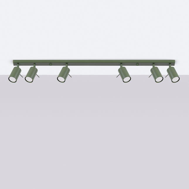 Plafonnier Barre 6 Spots Orientables Vert Olive, vue en situation