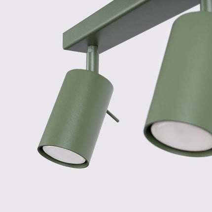 Plafonnier Barre 6 Spots Orientables Vert Olive, détail de la finition