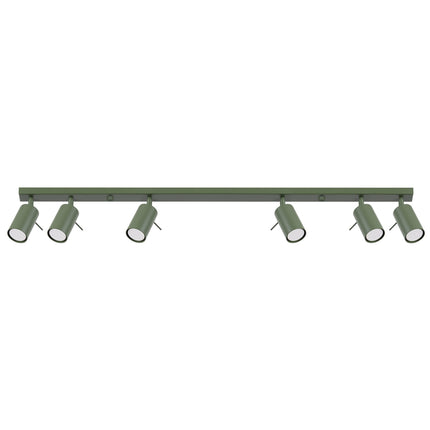 Plafonnier Barre 6 Spots Orientables Vert Olive, packshot sur fond blanc