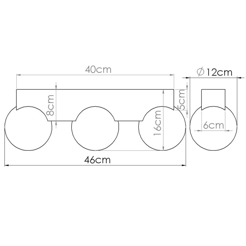 Dimensions Plafonnier Barre de Bois 3 Globes Opale