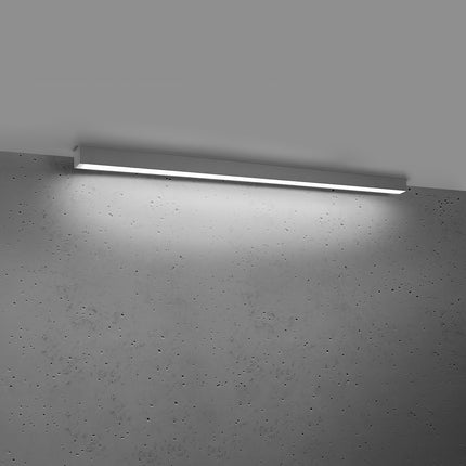 Plafonnier barre moderne LED gris 118 cm allumé, diffuseur opale lumineux homogène