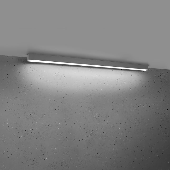 Plafonnier barre moderne LED gris 118 cm allumé, diffuseur opale lumineux homogène