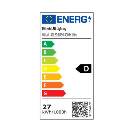 Étiquette énergétique européenne classe D du module LED 4000K CRI90 du plafonnier 118 cm