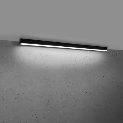 Plafonnier barre moderne LED noir 118 cm allumé, diffuseur opale lumineux homogène