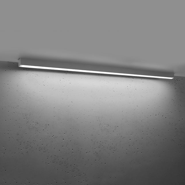 Plafonnier barre moderne LED gris 150 cm allumé, diffuseur opale lumineux homogène