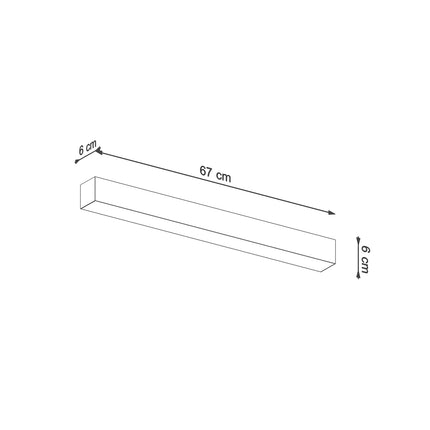 Schéma de cotes du plafonnier barre moderne LED, 67 x 6 x 6 cm