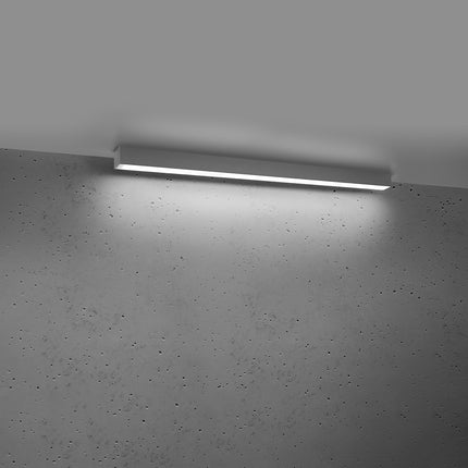 Plafonnier barre moderne LED gris 90 cm allumé, diffuseur opale lumineux homogène