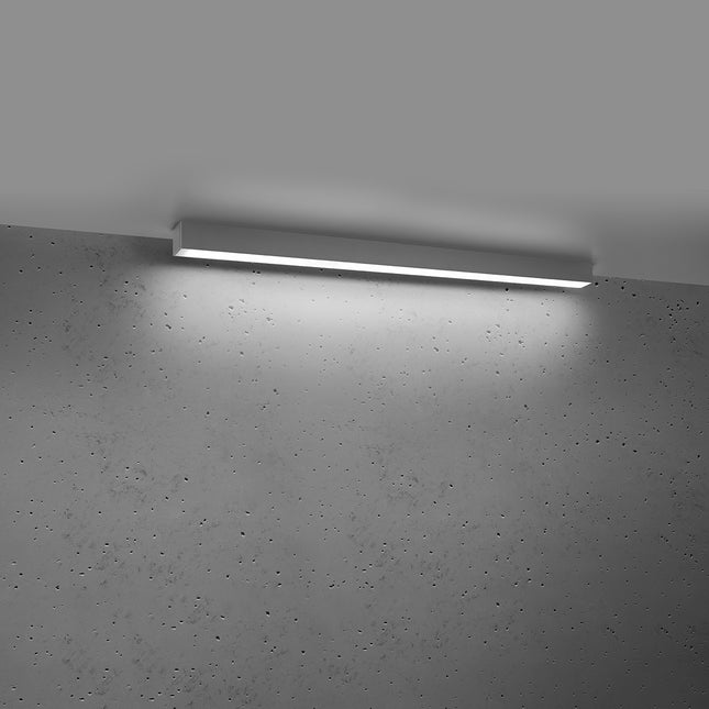 Plafonnier barre moderne LED gris 90 cm allumé, diffuseur opale lumineux homogène