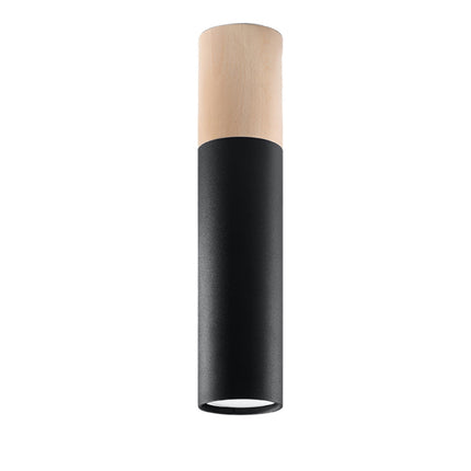 Plafonnier Bicolore noir, tête en bois naturel et acier noir