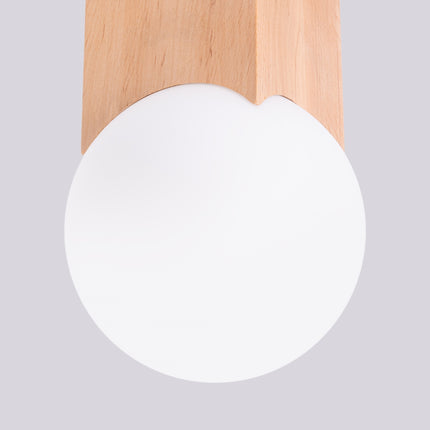 plafonnier bloc de bois carré et globe opale, détail de la fixation