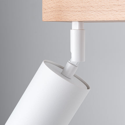 Schéma technique avec les dimensions du plafonnier 2 spots bois et métal blanc