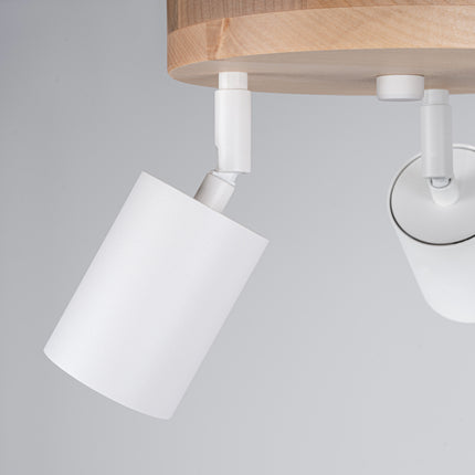 Schéma technique avec les dimensions du plafonnier 3 spots bois et métal blanc