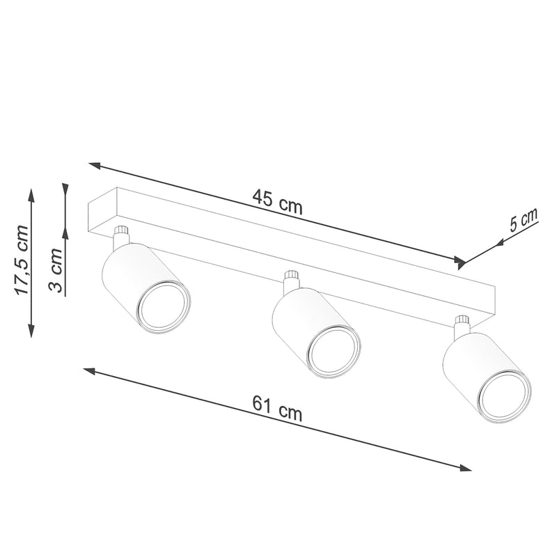 Dimensions Lámpara de techo de diseño de madera y metal blanco de 3 luces