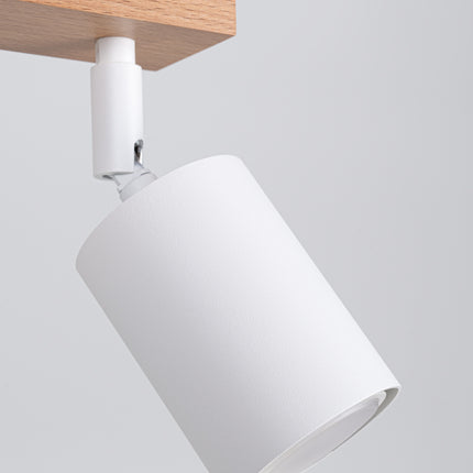 Schéma technique avec les dimensions du plafonnier 3 spots bois et métal blanc