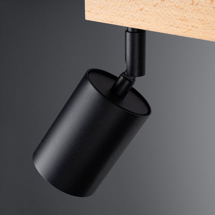 Schéma technique avec les dimensions du plafonnier 3 spots bois et métal noir