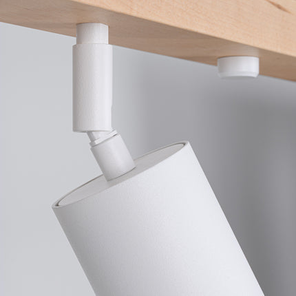 Schéma technique avec les dimensions du plafonnier 4 spots bois et métal blanc