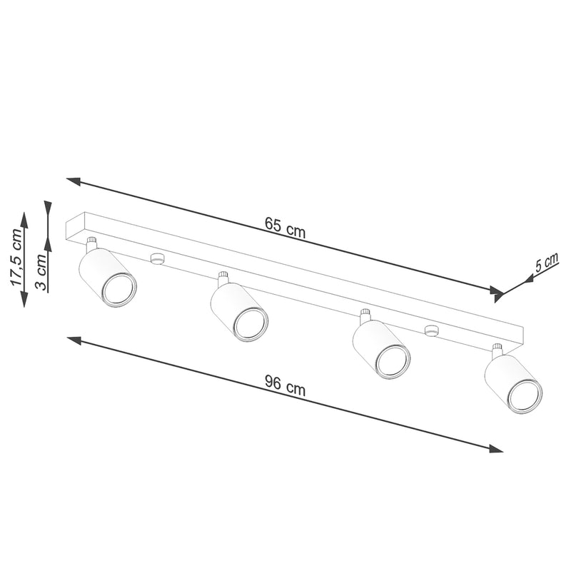 Dimensions Plafonnier Design Bois et Métal 4 Spots Noir, Grande Barre Orientable