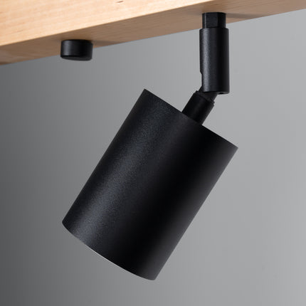 Schéma technique avec les dimensions du plafonnier 4 spots bois et métal noir
