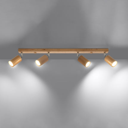 Plafonnier bois naturel minimaliste, spots orientés en angle