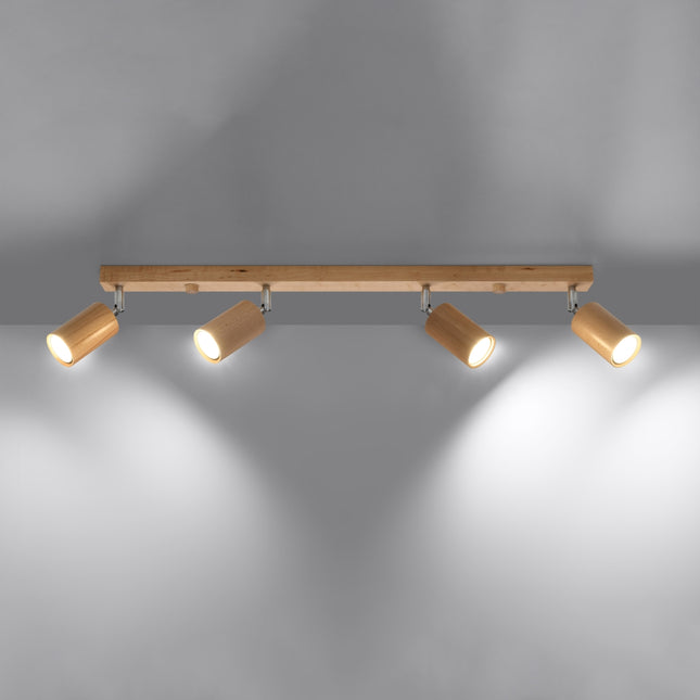 Plafonnier bois naturel minimaliste, spots orientés en angle