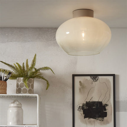 Bologna ceiling light gradient opal glass white hanging on the ceiling in a living room
