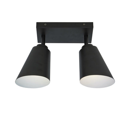 Plafonnier Bremen fer noir mat, deux spots coniques orientables sur barre, packshot fond blanc