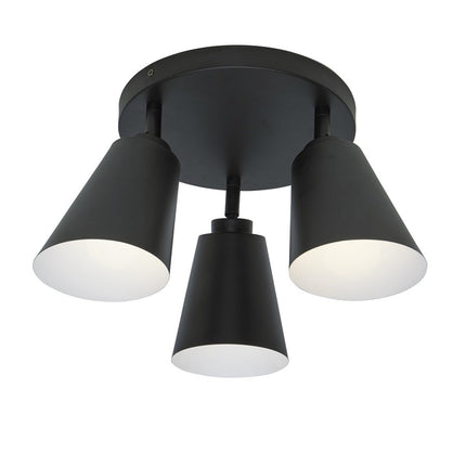Plafonnier Bremen 3 spots orientables en fer noir mat, vue packshot fond blanc