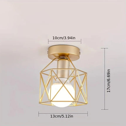 Schéma des dimensions du plafonnier cage doré, 13 cm de large et 17 cm de haut