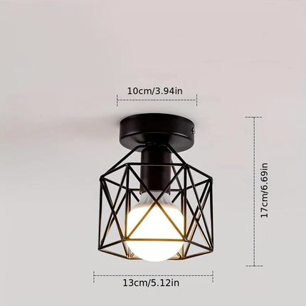 Schéma des dimensions du plafonnier cage noir, 13 cm de large et 17 cm de haut