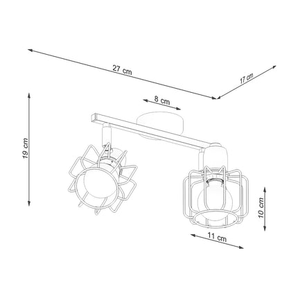 Plafonnier cage orientable 2 spots blanc installé au-dessus d'une table dans une cuisine
