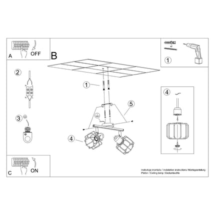 Ambiance lumineuse créée par le plafonnier cage orientable blanc 2 spots allumé