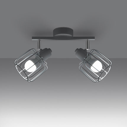Gros plan sur une des cages filiformes du plafonnier orientable blanc 2 spots