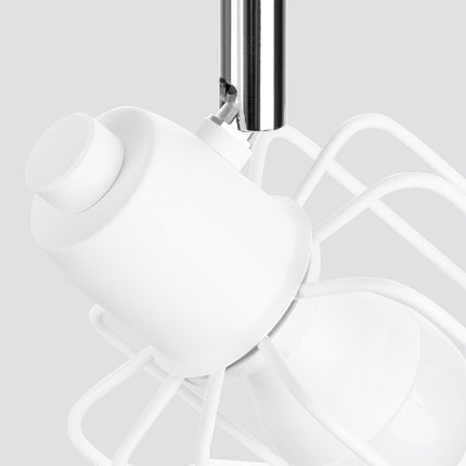 Détail de la douille E14 et du joint chromé du plafonnier cage orientable blanc